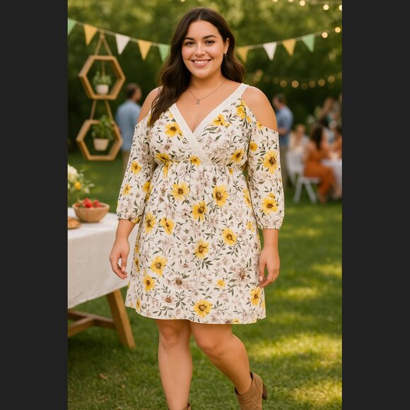 torrid Dresses & Skirts - Torrid Floral Cold Shoulder Gauze Crochet Skater Dress Sz 0x Large Boho Cottage